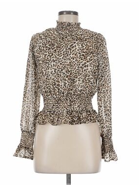 Smocked Waist Leopard-Print Blouse - Beige/Black